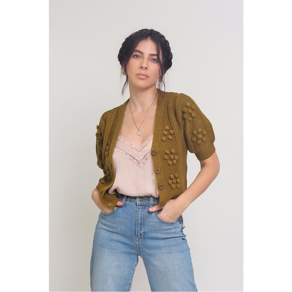 Endless Blu Puff Sleeve Pom Pom Cardigan - Picture 9 of 11